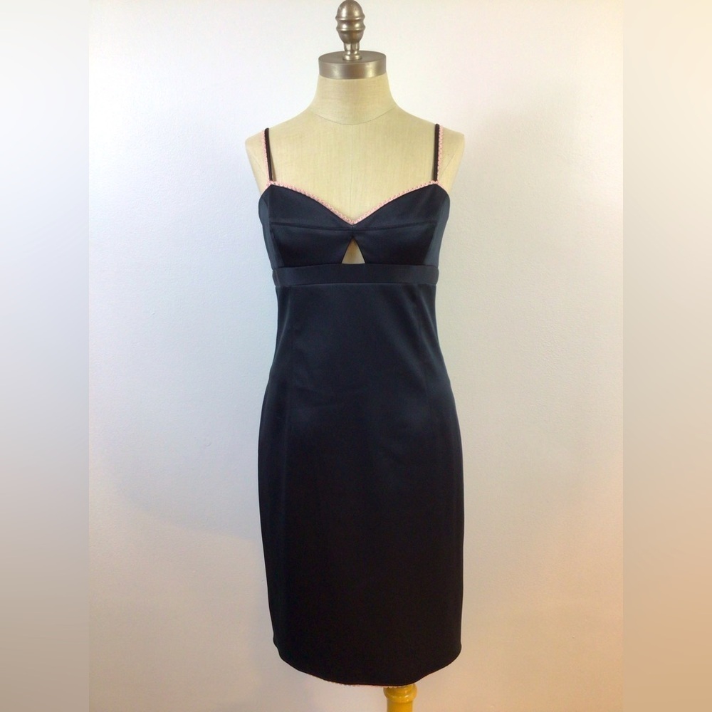 Laundry By Shelli Segal Black Satin Trim Mini Dress LBD 90s Cocktail Size 8